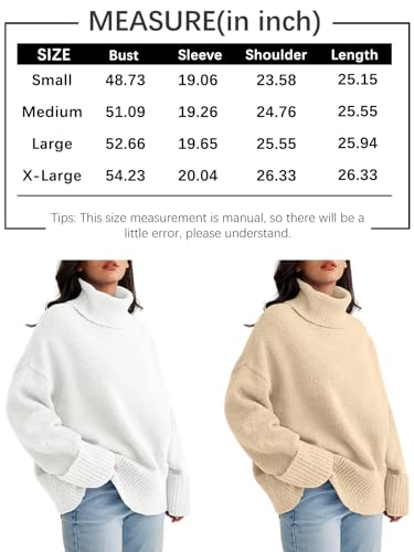 LILLUSORY Women's Turtleneck Long Sleeve Oversized 2023 Fall Fuzzy Knit Chunky Warm Pullover Sweater Top Apricot