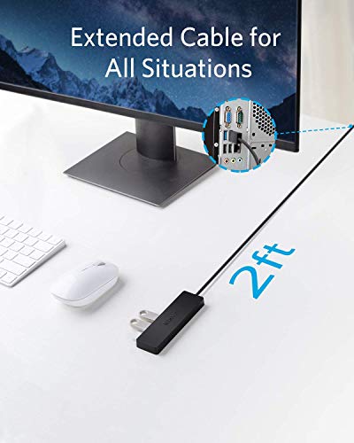 Anker 4-Port USB 3.0 Hub, Ultra-Slim Data USB Hub with 2 ft Extended Cable [Charging Not Supported], for MacBook, Mac Pro, Mac mini, iMac, Surface Pro, XPS, PC, Flash Drive, Mobile HDD