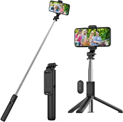 USTINE Portable Selfie Stick Tripod, 3 in 1 Extendable Selfie Stick Phone Holder for iPhone 14/13/13 Pro/13 Pro Max/12/12 Pro/X/XR/XS/8/7/6S,Android Samsung Smartphone