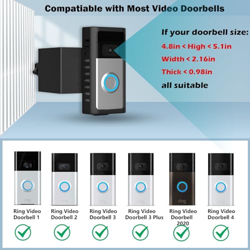AUSSIFUR All-Metal Ring Doorbell Door Mount , Compatible with Ring Doorbell 4/3/3plus/2/1/(2020/2023release), Large Frame Not Block Doorbell Sensor