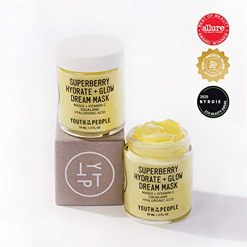 Youth To The People Superberry Hydrate + Glow Dream Mask - Hydrating Vegan Face Mask with Hyaluronic Acid + Antioxidant Vitamin C for Skin Glow - Anti-Aging Overnight Treatment - Clean Beauty (2oz)