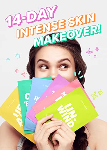 I Dew Care Sheet Mask Pack - Let’s Get Sheet Faced | 14-Day Intense Skincare Makeover with Collagen, Tea Tree Oil, Eucalyptus, Lotus Flower, 14 Count