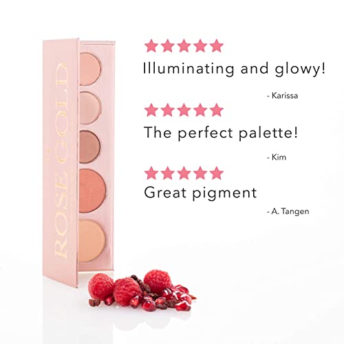 100% PURE Rose Gold Palette (Fruit Pigmented), Shimmer Makeup Palette w/ 3 Eyeshadows, Blush, Face Highlighter, Natural, Vegan Makeup (Rose Gold Metallics)