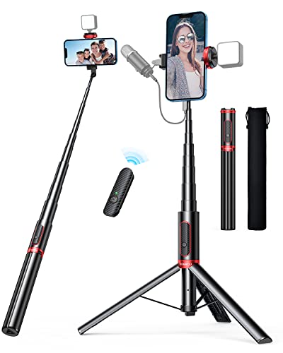 Starkou 60" Selfie Stick, Phone Tripod with Wireless Remote, Extendable Selfie Stick Tripod Compatible with 4''-7'' iPhone and Android Phones with Dust Bag (Black)