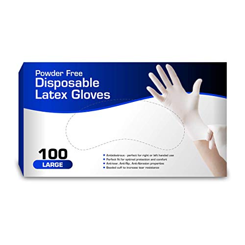 New Disposable Latex Gloves, Powder Free Large. (100 Gloves Per Box)