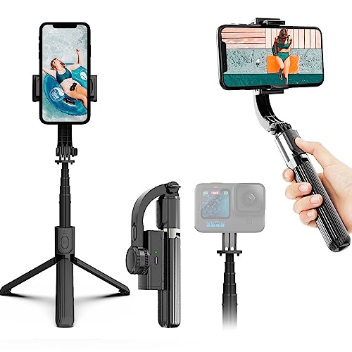 Gimbal Stabilizer for Smartphone,Selfie Stick Tripod with Remote Control Auto Balance 360° Rotation 1-Axis Phone Gimbal for Group Selfies Live Streaming Video Recording