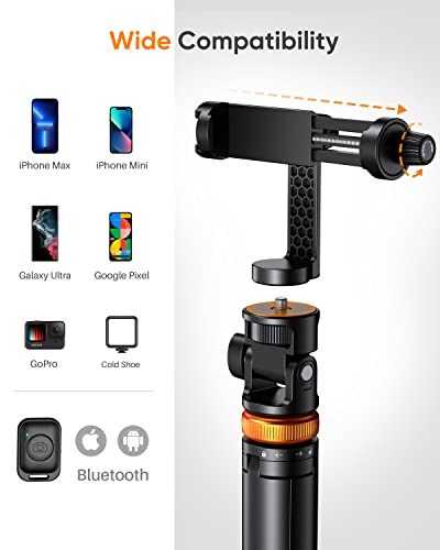 Newest iPhone Tripod Stand, EUCOS 62" Phone Tripod&Selfie Stick with Remote Shutter for Video Recording, Solidest Cell Phone Tripod Stand for iPhone Compatible iPhone 13Pro Max/12Pro/Samsung/DJI/GoPro