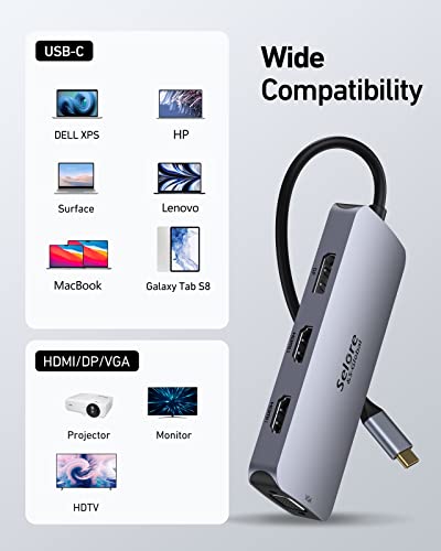 USB C Docking Station Dual HDMI Monitor Adapter, USB C Hub 3 Monitors Adapter with Dual HDMI, Displayport, VGA, 100W PD Charging, 2USB A 2.0, USB C 2.0 Ports Adapter for Dell XPS, HP, Lenovo,etc