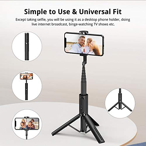 ATUMTEK Selfie Stick Tripod, Extendable 3 in 1 Aluminum Selfie Stick with Bluetooth Remote 270 Degree Rotation for iPhone 14/13/12/11 Pro/XS Max/XS/XR/X, Samsung, Google, Sony, LG Smartphones Black