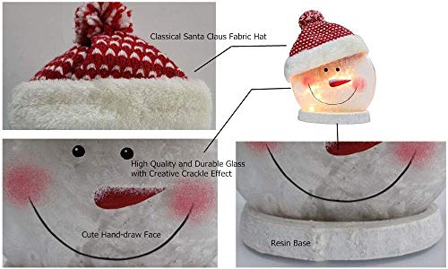 BOSQUEEN Lighted Snowman Christmas Lamp, Crystal Glass Snowballs Night Light with Santa Claus Hat for Christmas Holidays Home décor & Ideal Gifts(Red)