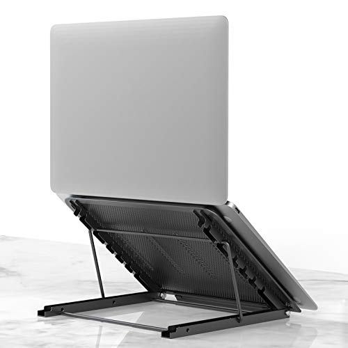 Klsniur Laptop Stand for Desk, Foldable Portable Ventilated Desktop Laptop Holder, Universal Lightweight Adjustable Ergonomic Tray Cooling (Black)