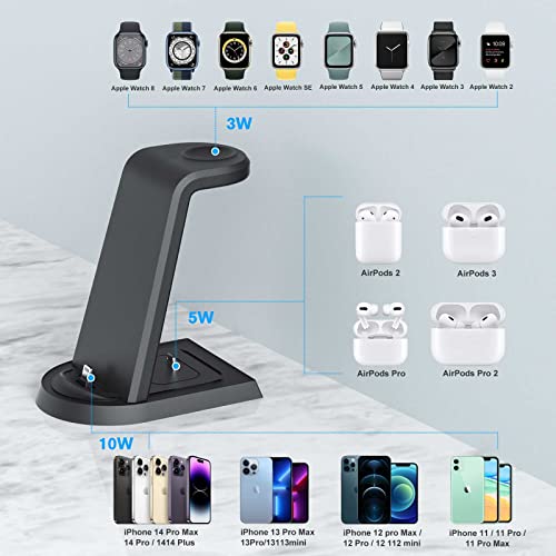 3 in 1 Charging Station for iPhone 14 13 12 11 X Pro Max & Apple Watch Wireless Charger Stand Dock for AirPods Multiple Apple Devices