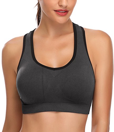 Padded Strappy Sports Bras for Women - Activewear Tops for Yoga Running Fitness Color Black Gray Blue Size M