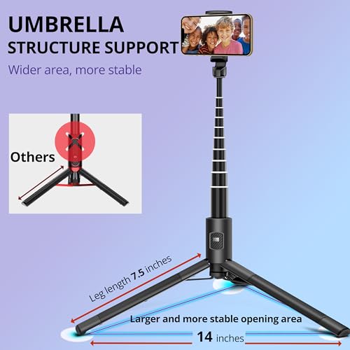 Selfie Stick Tripod, 60 inch Extendable Tripod Stand Phone Tripod Camera Tripod Wireless Remote Shutter Compatible with iPhone 15 14 13 12 11 pro Xs Max Xr,Android/Cameras