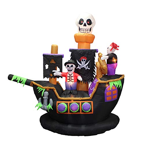 BZB Goods 7 Foot Halloween Inflatable Skeletons Ghosts on Pirate Ship Lights Decor Outdoor Indoor Holiday Decorations, Blow up Lighted Yard Decor, Lawn Inflatables Home Family Outside
