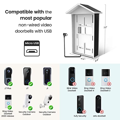 EUKI Solar Charger for Video Doorbell, Compatible with Video Doorbell 2nd Gen 2020, Non-Wired Video doorbells with Micro USB Port, Waterproof Continuous Power