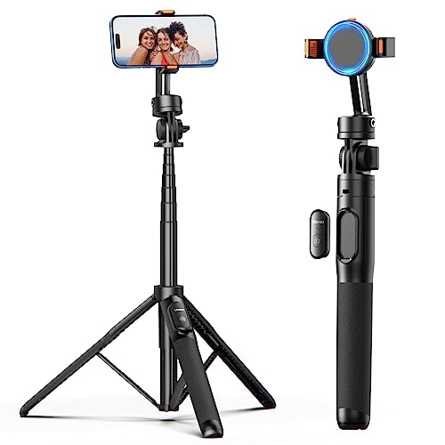 ULANZI Magnetic Cell Phone Tripod, Compatible with MagSafe, SK-05 Phone Tripod 62.99" Extendable Magnetic Selfie Stick Tripod Stand with Wireless Remote, Tripod for iPhone 14 13 12 & All Phones