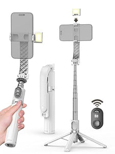 55"Selfie Stick Tripod with Rechargeable Remote, Cell Phone Tripods with Detachable Light, Ultra Stable Quadrapod, for iPhone 14 13 12 pro Xs Max Xr X 8Plus 7, Android, Samsung Galaxy S22 S21 and More