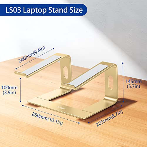 BESIGN LS03 Aluminum Laptop Stand, Ergonomic Detachable Computer Stand, Riser Holder Notebook Stand Compatible with Air, Pro, Dell, HP, Lenovo More 10-15.6" Laptops, Gold