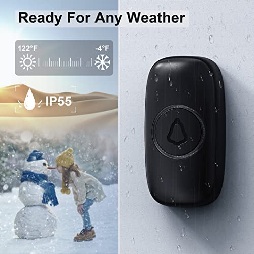 Wireless Doorbell, SECRUI Door bell Over 1000ft Coverage with 2 Plug-In Receivers, 1 Waterproof Push button, 52 Chimes, 110dB loud Sound Colorful LED Flash