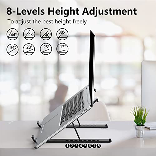 Tonmom Laptop Stand for Desk, Adjustable Riser ABS+Silicone Foldable and Portable Holder, Ventilated Cooling Notebook Stand for 10-15.6” Laptops,Tablet-Black