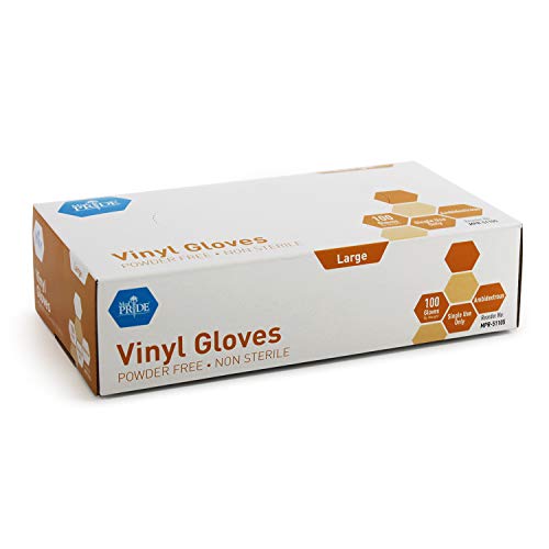 Medpride Vinyl Gloves| Large Box of 100| 4.3 mil Thick, Powder-Free, Non-Sterile, Heavy Duty Disposable Gloves| Professional Grade for Healthcare, Medical, Food Handling, and More