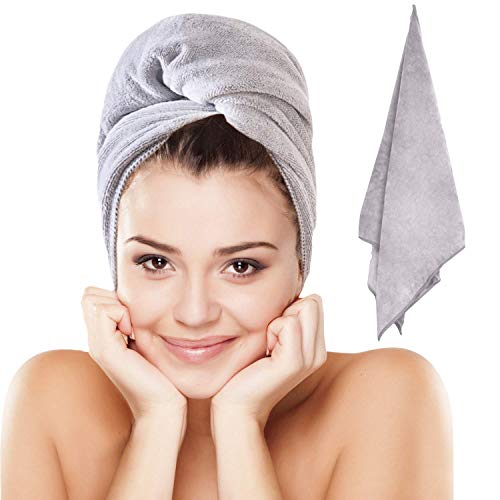 Microfiber Hair Towel – Plush Microfiber Towel for Hair – Absorbent Microfiber Hair Towels for Women with Curly, Long, Thick Hair – Hair Drying Towels by Luxe Beauty Essentials (20x40Grey)