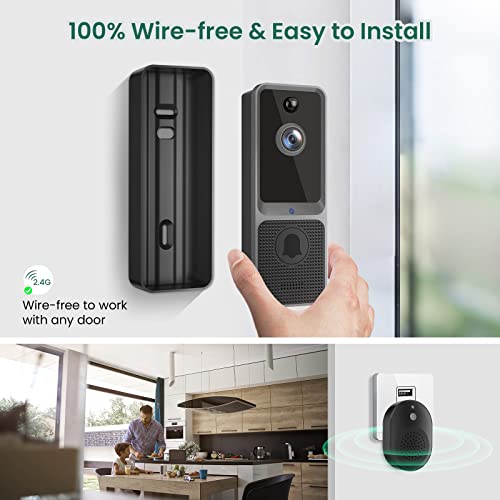 PASO SHARKPOP Doorbell Camera Wireless, Smart WiFi Video Doorbell, Free Chime Ringer Included, Indoor/Outdoor Surveillance with Smart Human Detection, 2-Way Audio, Night Vision, Cloud Storage