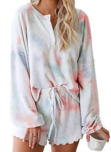 Asvivid Womens Tie Dye Printed Ruffle Lounge Set Juniors Pajamas Set Sleepwear Short Sets Summer Nightwear M Orange