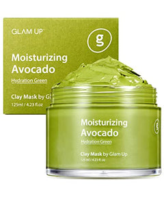 Glam Up - Moisturizing Avocado Clay Mask - Vegan Face Mask, Superfood, 100% hypoallergenic, Deep Hydration and Cleansing Minimizing Pores, Clean Beauty, Face Mask Skincare for Acne - (125ml/4.23 Oz) Clay Mask for facial treatment gifts