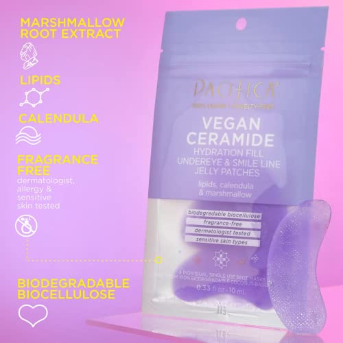 Pacifica Beauty Vegan Ceramide Hydrating Under Eye & Smile Line Jelly Patches, For Puffy Eyes, Supports Fine Lines and Wrinkles, Eczema Association Approved, Safe for Sensitive Skin, Fragrance Free