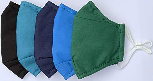 Xchime Assorted Colors Face Covering with Adjustable Ear Loops, Nose Wire, Filter Pocket, 3-layer Cotton, Washable Reusable and Breathable, for teens, men or women, Not Floral Fruit color, 5-pack