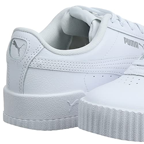 PUMA Women's Carina Sneaker, White White Silver, 9 M US