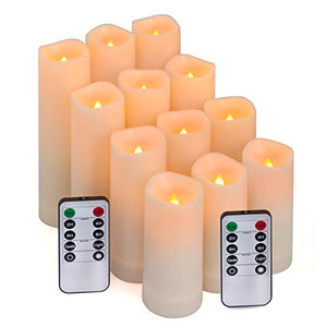 Aignis Flameless Candles, Led Candles Set of 12(D 2.2" X H 4" 5" 6" 7") Resin Candles with Remote Timer Waterproof Outdoor Indoor Candles (Made of Plastic)