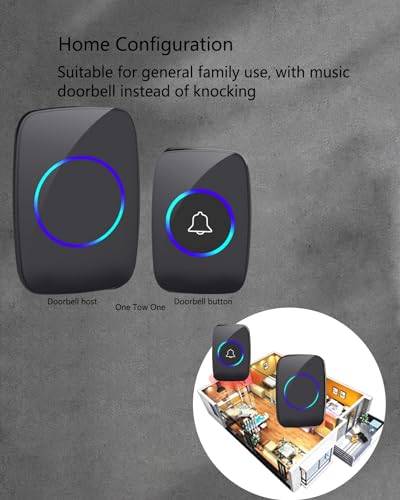 Wireless Doorbell, Waterproof Battery Operated Door Bell Ringer for Home, Classroom, Teachers, Timbres Para Casas Inalambricos With Colorful Led Flashing