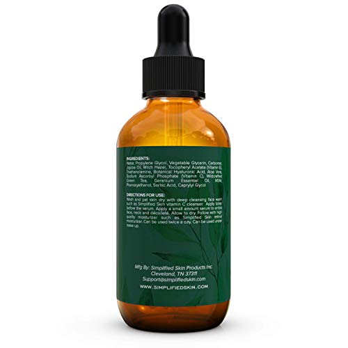 Hyaluronic Acid Serum for Face & Eyes (2 oz) with Vitamin C, E & Green Tea for Anti-Aging, Moisturizing, Antioxidant & Wrinkle Treatment. Best Hydrating Pure Facial Serum by Simplified Skin