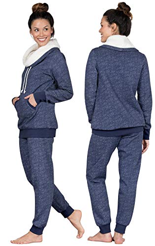 PajamaGram Cozy Womens Pajama Sets - Winter Pajamas for Women, Navy, M, 8-10