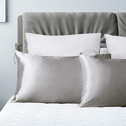 Bedsure Satin Pillowcase for Hair and Skin Silk Pillowcase 2 Pack, Queen Size(Silver Grey, 20x30 inches) Pillow Cases Set of 2 - Slip Cooling Satin Pillow Covers with Envelope Closure