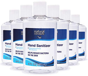 Natural Concepts Hand Sanitizer Gel, 6-Pack, 8 oz Bottles, 65% Ethyl Alcohol, Protect Against Germs On-The-Go with a Refreshing Vitamin E Formula