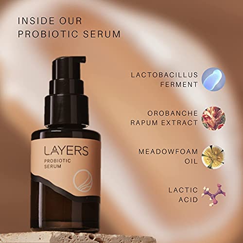 Layers Probiotic Serum | Clinically Effective for Brighter Skin | Clean Beauty, Vegan, Cruelty-Free | Plumped, Hydrated & Luscious-feeling Skin with No Irritation | 1.0oz