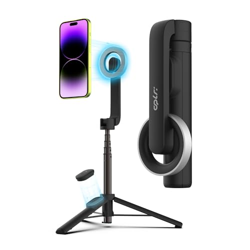 CPLR: MagStik Magnetic Selfie Stick Tripod Compatible with MagSafe for iPhone 13 14 15 Pro Max Mini - 27” Extendable Cell Phone & Smartphone Holder Stand with Bluetooth Remote Control Shutter