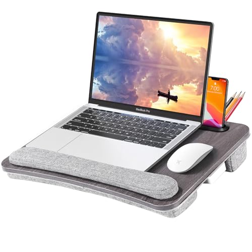 Lap Desk Laptop Bed Table: Fits up to 15.6 inch Laptop Computer lapdesk with Soft Pillow and Storage Bag - Padded Lap Work Tray and Gaming Desk on Bed - Wood Wide Writing Tray for Home Office