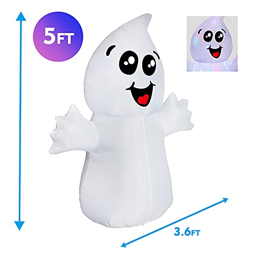 GOOSH 5 FT Halloween Inflatable Outdoor Cute Ghost with Magic Light, Blow Up Yard Decoration Clearance with LED Lights Built-in for Holiday/Party/Yard/Garden