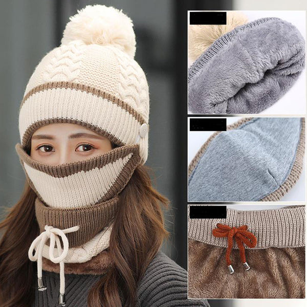 Winter Hat For Women 3pcs Knitted Beanie Hat Scarf Set Warm Hat