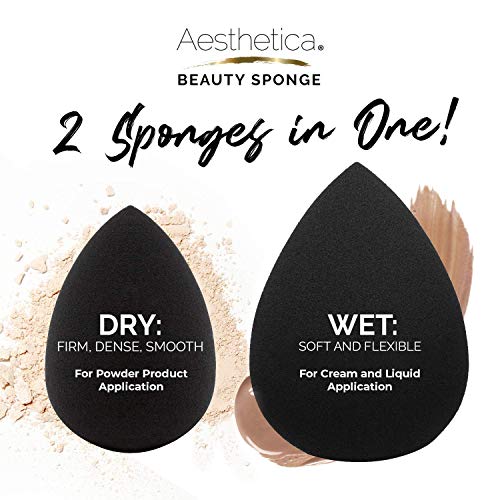 Aesthetica Cosmetics Beauty Sponge Blender - Latex Free and Vegan Makeup Sponge Blender - For Powder, Cream or Liquid Application - One Piece Make Up Sponge