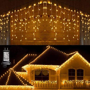 Lyhope Icicle Christmas Lights, 432 LED 35.4ft 8 Modes Low Voltage Icicle String Lights with 72 Drops, Window Curtain Fairy Lights for Xmas, Eaves, Wedding, Garden, Outdoor, Indoor Decor (Warm White)