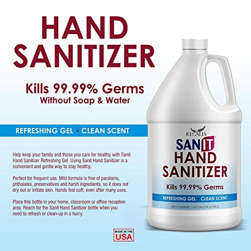 Sanit Hand Sanitizer Gel: One Gallon Alcohol Based Bulk (128 oz) 70% Isopropyl Alcohol Refill Jug by Regalia (128 oz)