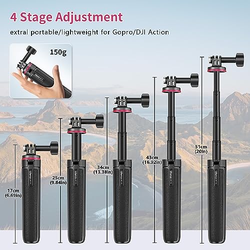 20in Extendtable Selfie Stick Tripod for Gopro - ULANZI MT-32 Action Camera Mini Tripod w Hand Strap 5 Stage Lightweight Portable Vlog Accessories for GoPro Hero 11 10 9 8 7 6 5/Max/DJI OSMO Action