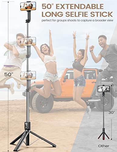 ANXRE 50" Selfie Stick Tripod with Remote, Portable 5 in 1 Selfie Stick Phone Tripod, Wireless Selfie Stick Tripod for Cell Phone Compatible with iPhone 15/14/13 Pro Max Gopro Android DJI (Black)