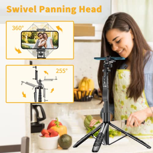 61" Selfie Stick Tripod, All in One Extendable Phone Tripod Stand with Wireless Remote 360° Rotation for iPhone and Android Phone Selfies, Video Recording, Vlogging, Live Streaming, Aluminum